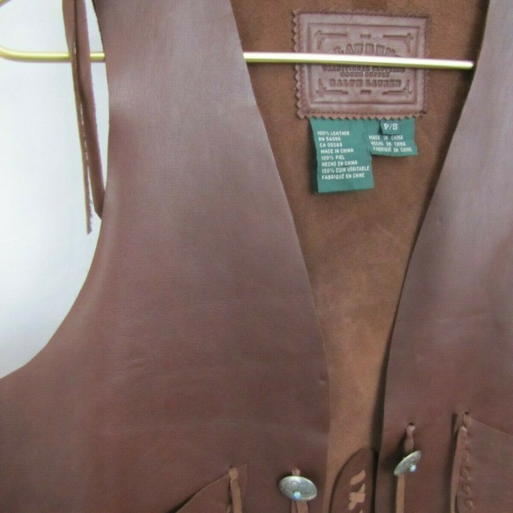 RALPH LAUREN LRL Brown Leather Vest Southwestern S